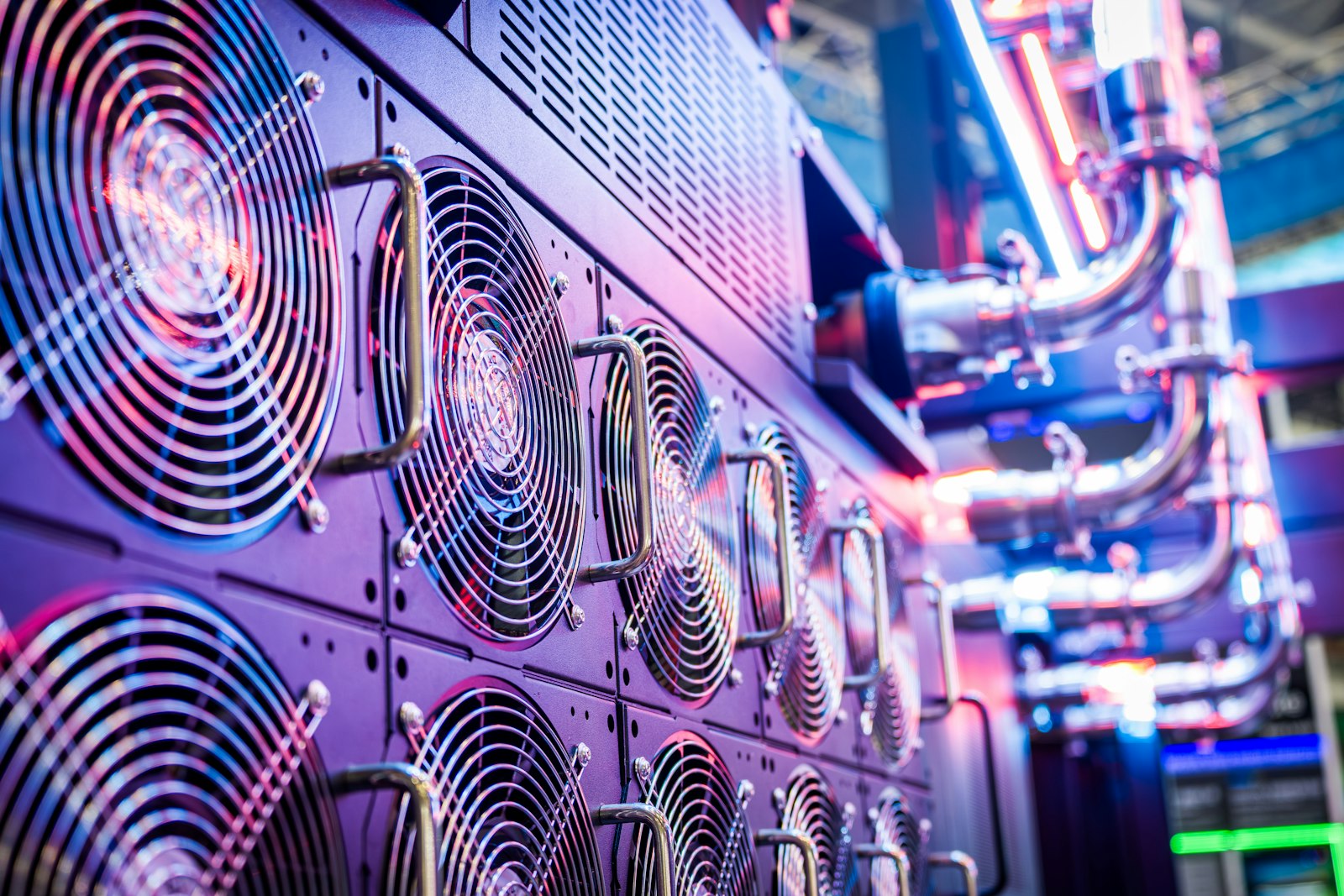 Data center cooling array lit in colour